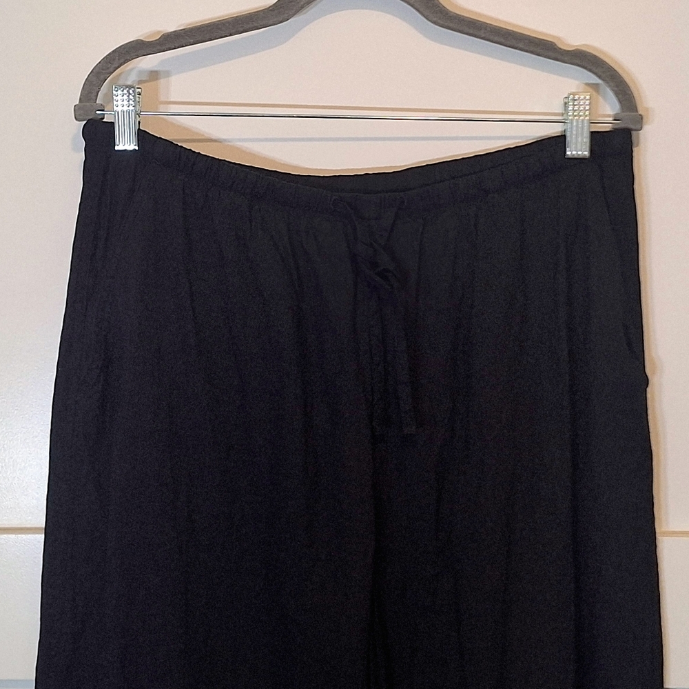 Athleta Linen Blend Stretch Wide Leg Pull On Pants High Rise Black Size Medium - Picture 3 of 16